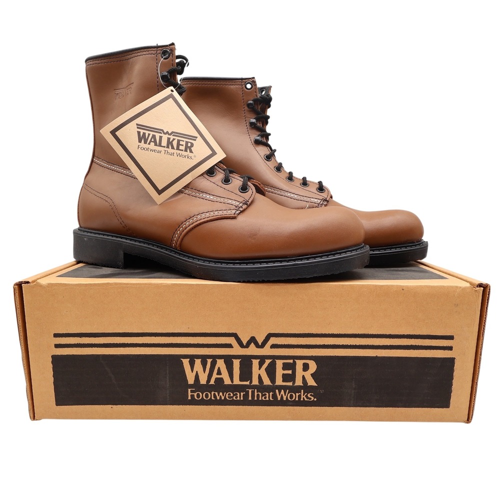 Walker Vintage 90s Work Boots Mens 12 D Brown Leather Deadstock NWT USA Made